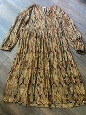 Warehouse dress maxi jacquard gold metallic amber brown Paisley summer 14 16 18