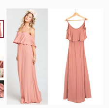 Show Me Your Mumu Caitlin Ruffle Maxi Dress Rustic Mauve Crisp Size XXS $178