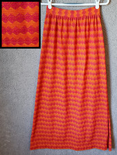 Vintage 60s Women's Handmade Unlined Maxi Skirt Side Slit Orange/Pink Knit Sz XS