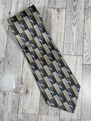 Stafford Executive Mens Classic Silk Necktie Geometric Silver Beige Blue 57L