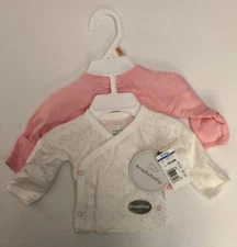 Koala Baby Pink & White Preemie 2 Pack Shirts Long Sleeves New 100% Cotton-RARE