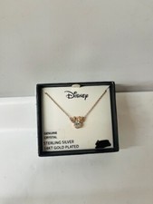 Disney Sterling Silver 14KT Gold Plated Crystal Minnie Necklace- NEW IN BOX