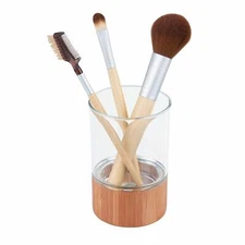 iDesign Bamboo Countertop Bath Accessory Set, 3Pc, Clear/Bamboo