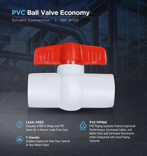 Red T-Handle Solvent PVC Ball Valve - Non-Potable Water Sched. 40 / 80 Pipe - Picture 4 of 5