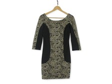 Guess Small Black Gold Bodycon Mini Dress Womenswear Long Sleeved  - Preloved
