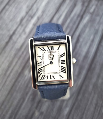 Montre homme vintage look Pierre Lucerne 1888 Tank design d'inspiration suisse bracelet bleu - Photo 11/17