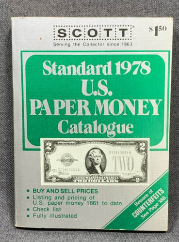 Standard 1978 U.S. Paper Money Catalogue Scott 1977 Pocket-Sized Handbook Guide