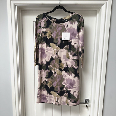 Vila Dress Women's Medium Multicoloured Floral Straight Knee Length BNWT