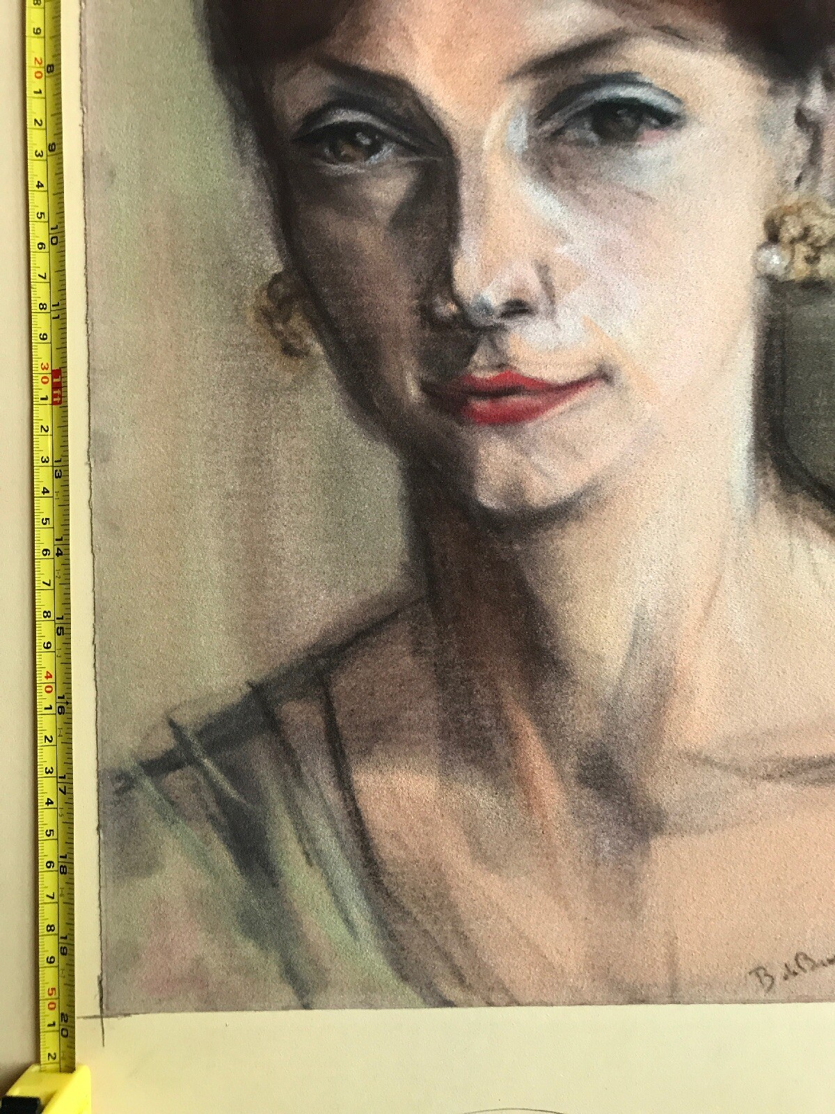 Classic 1960’s Oil Pastel On Velour Paper Portrait, de Brossin de Mere