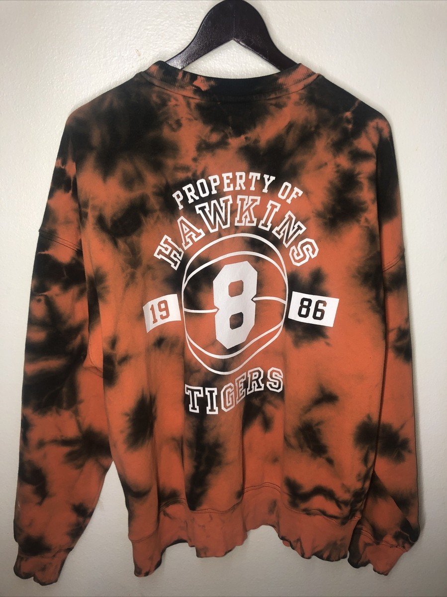 H&M Stranger Things Hawkins Tigers Sweatshirt Pullover Tie Dye