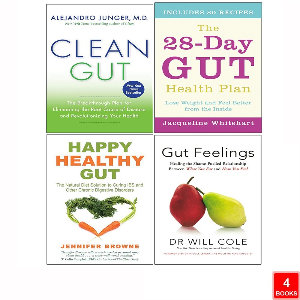 Gut Feelings,Clean Gut, 28 Day Gut Health Plan, Happy Healthy Gut 4 Books Set