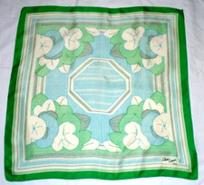 Alain Coeur Paris Striping Floral Green Shades 100 Luxurious Silk Scarf 