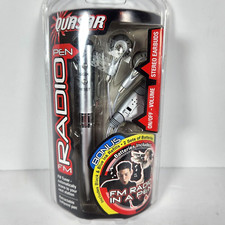 Vtg Quasar FM Radio In A Pen w/ Stereo Earbuds Black Ink Model QP-3 Silver