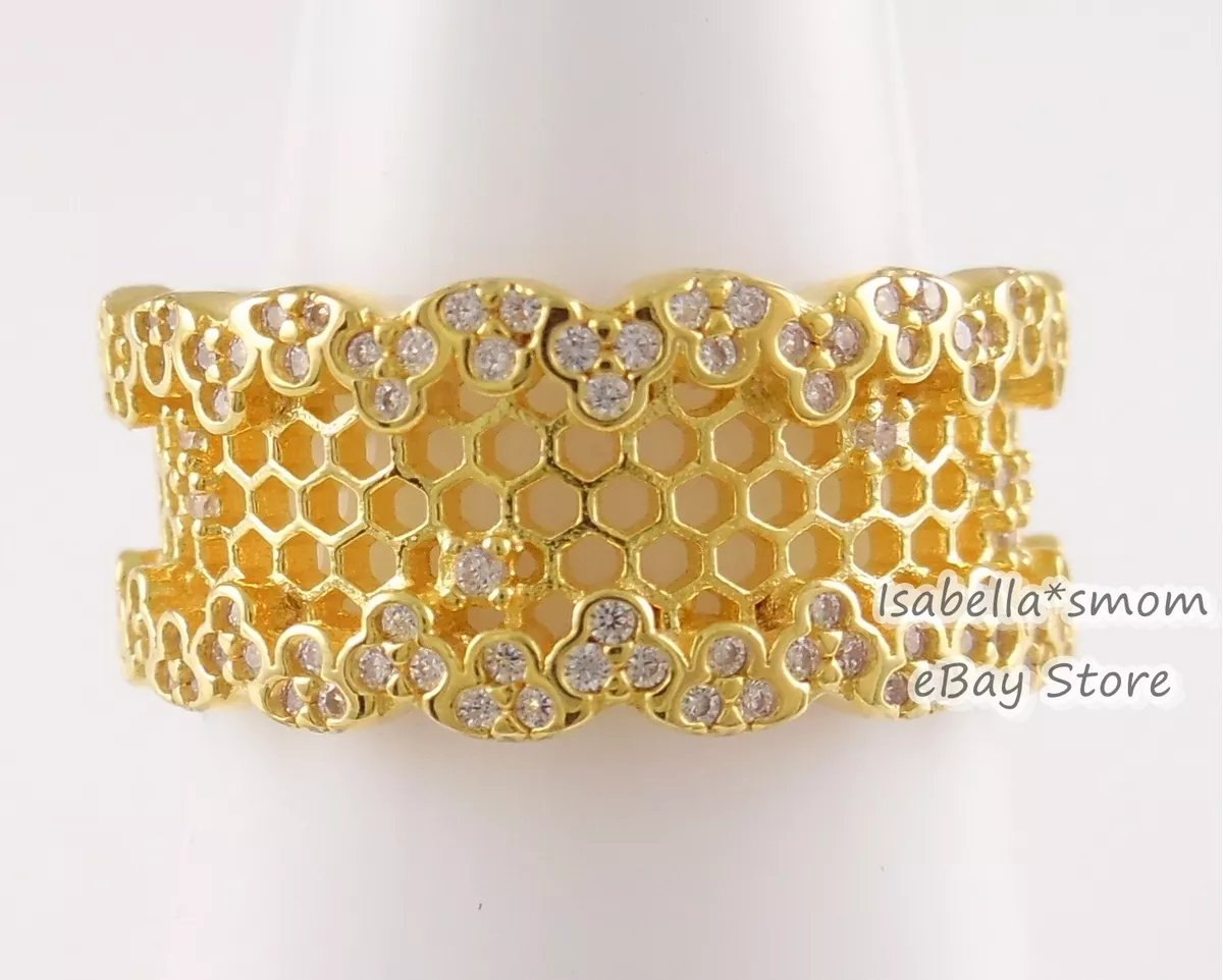 HONEYCOMB Authentic PANDORA Shine YELLOW GOLD Plated Ring 167100CZ 5~50 | eBay