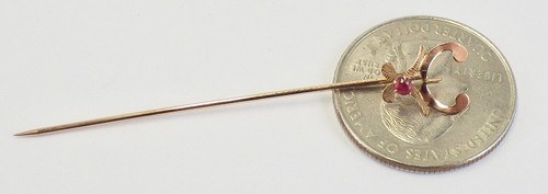 Vintage Art Deco 14K Yellow Gold Ruby Stylistic Stickpin - Picture 6 of 6