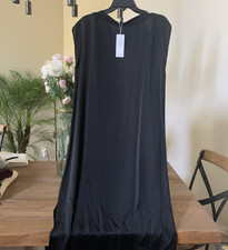 NWT EILEEN FISHER BLACK Striated Silk Satin Bateau Neck Dress Size XXS MSRP 368