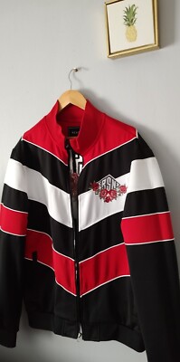 Reason  Men  jacket  Embroidery Rose size XL black white and red New Without Tag