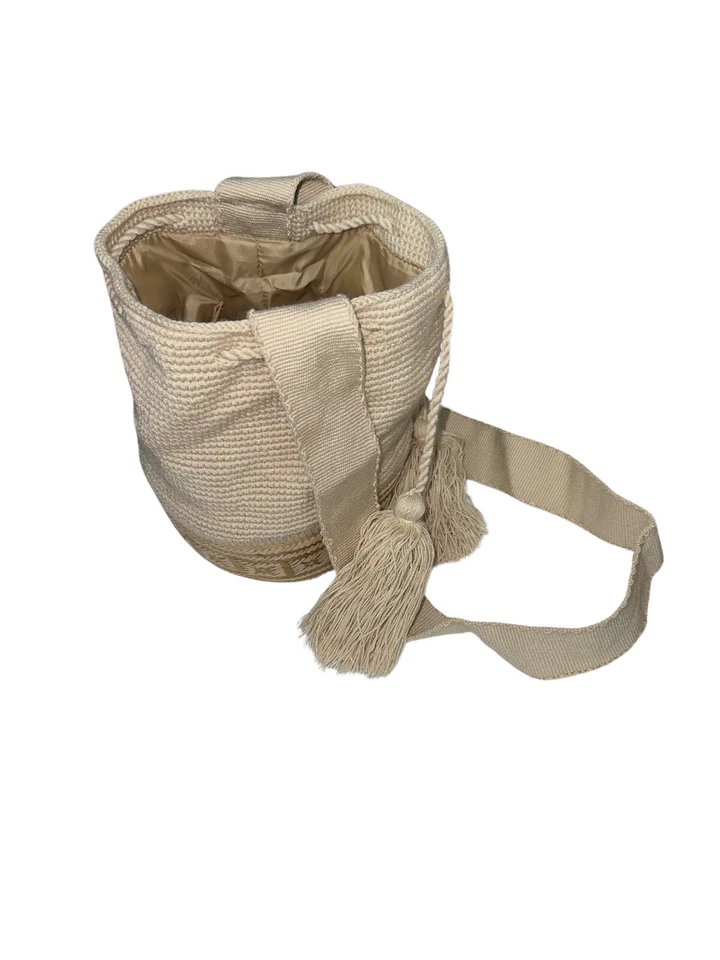 Mochila Colombiana Auténtica WAYUU Hecha a Mano Bolso Bandolera Mejor Paja Beige NUEVO Foto 2 de 4