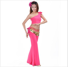 One-Shoulder Blouse Practice Long Pants 2pcs set Belly Dance Costumes Dancewear