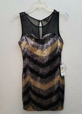 AS YOU WISH SIZE SMALL SEQUINED SILVER BLACK CHEVRON BODYCON DRESS PARTY NWT