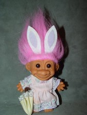 Troll Doll 4 1/2" Russ Girl in Easter Bunny Dress with Unbrella Pink Hair