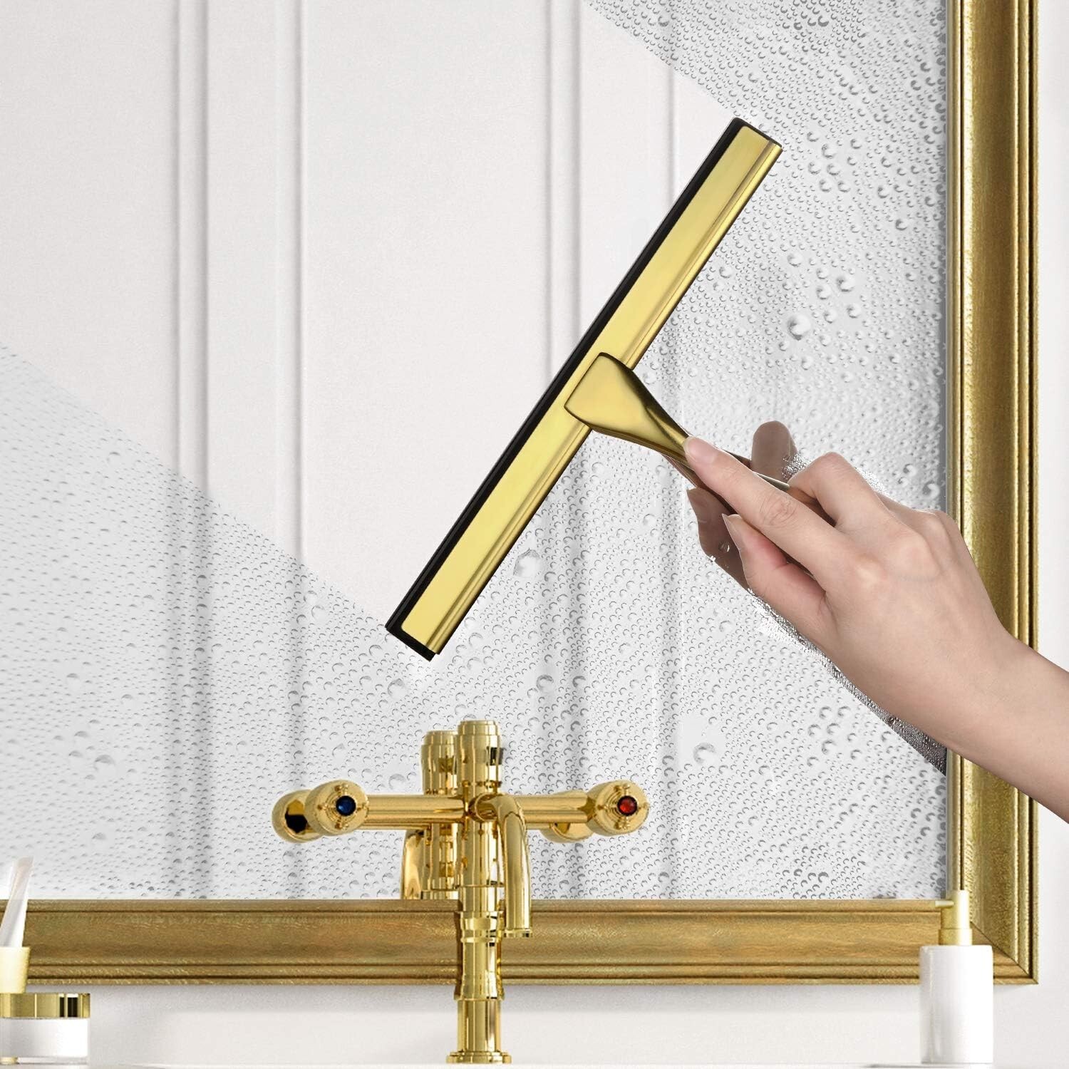 All-Purpose Shower Squeegee Brass Stainless Steel 10-inch for Glass Windows