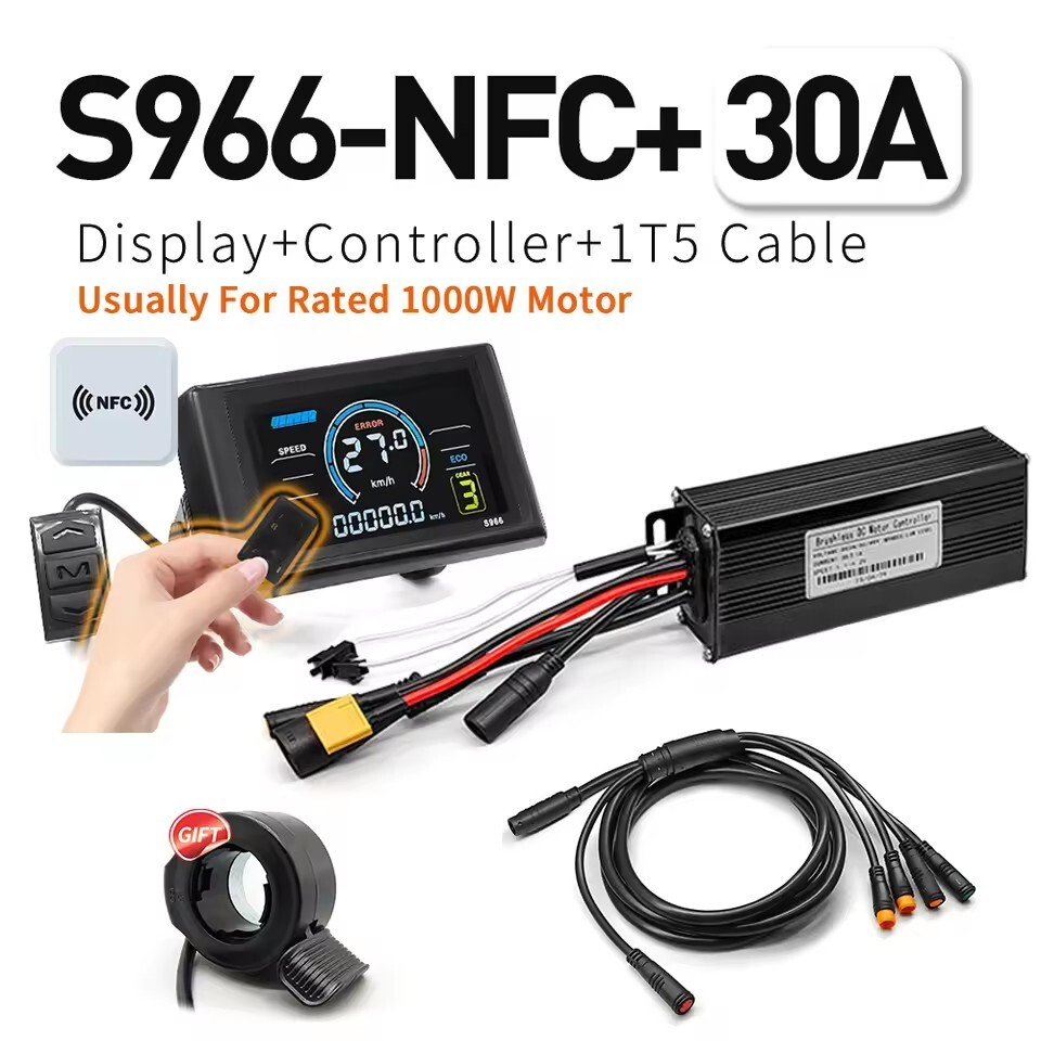 Ebike 24V-48V 17A 26A 30A Sine Wave Controller+S966 Display for 350W-1000W Motor