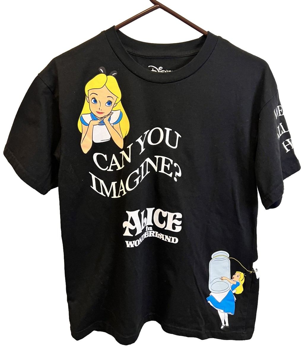 トップス Alice in Wonderland black t-shirt size M Alice In Wonderland x Zara Animated Disney | Depop