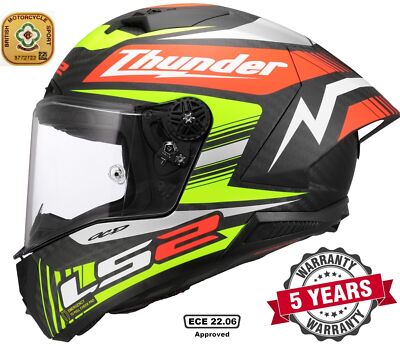 LS2 FF805 THUNDER CARBON FIBRE ACU GOLD FULLFACE MOTORBIKE HELMET AERO REP BLACK