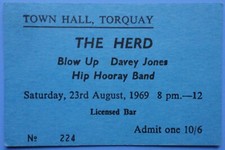 The Herd Concert Ticket Aug 23, 1969 Town Hall, Torquay, Devon England