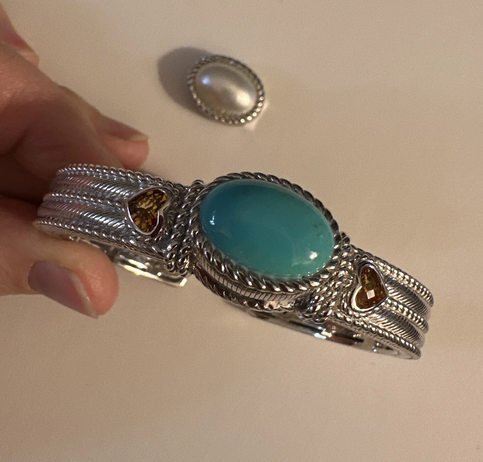 Браслет-манжета Judith Ripka из чистого серебра коричневый кварц бирюза/жемчуг на петлях L - Изображение 4 из 4