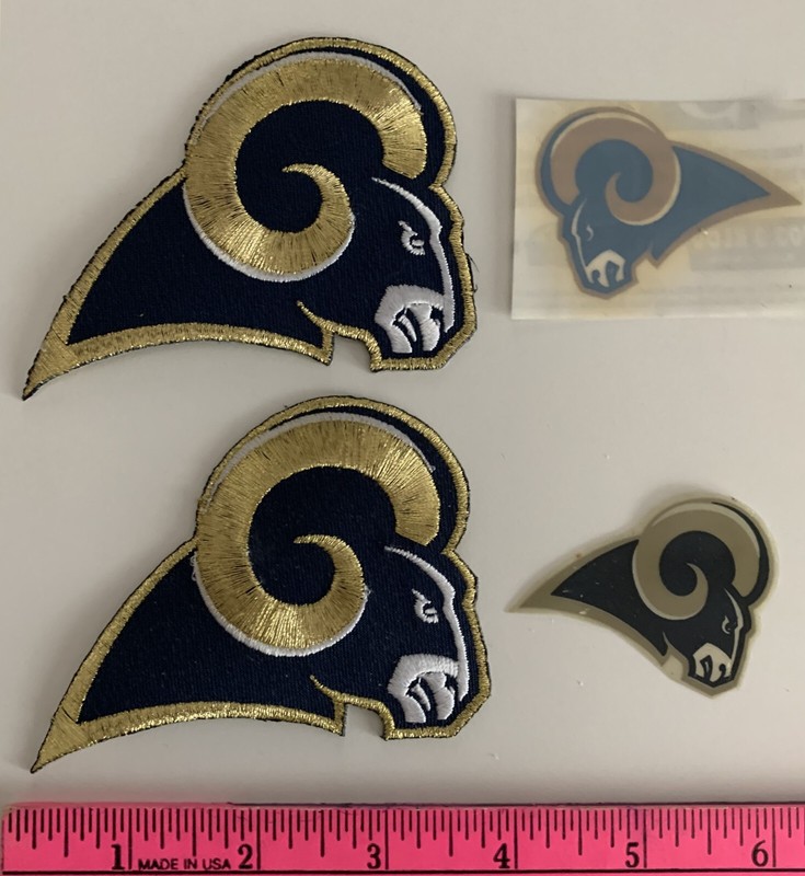 2 Rams NFL Football Embroidered Iron-on Patches, + 2 Window Stickers - New