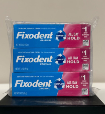 Fixodent Denture Adhesives Cream Original 3 Sealed Tubes x 1.4 Oz Each New