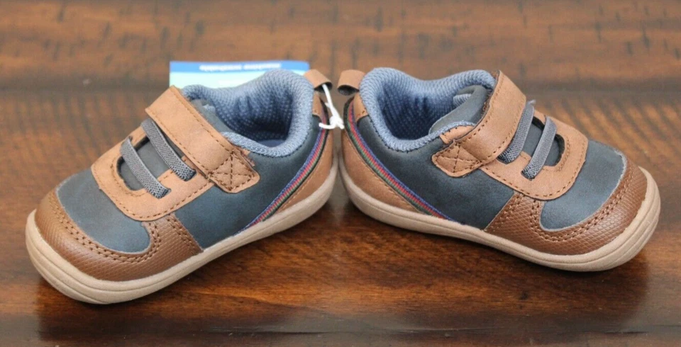 NUEVAS ZAPATILLAS Stride Rite AZULES Niños Pequeños 4 Zapatos Medianos Marrón Lavable Foto 4 de 4