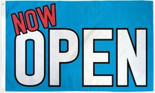 Now Open BLUE 3x5ft Poly Flag We're Open Store Front Sign Now Open Flag
