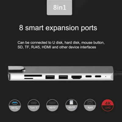 8-In-1 USB Type C Hub Multiport Adapter Hub Dock 8 In 1 USB C Type C Hub With 4K