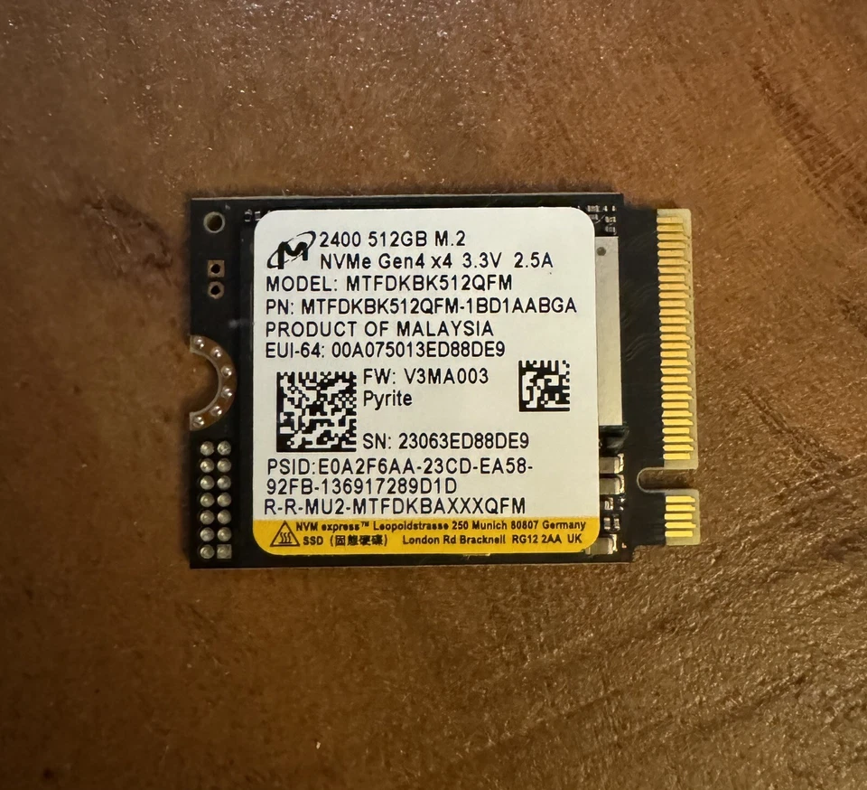 Micron 2400 M.2 NVMe PCIe Gen4 2230 SSD 512GB Asus ROG Ally Steam Deck