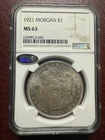 1921 Morgan Silver Dollar – NGC MS63 Certified