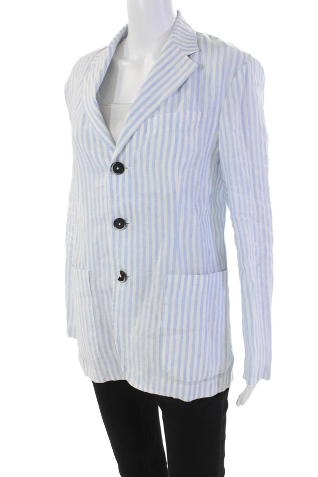 Chaqueta Barena Venezia Mujer Lino Rayas Abotonada Azul Talla 48 Foto 3 de 4