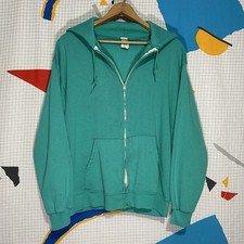 Vintage 70s Sears Hoodie Zip Up Green Medium Soft USA Blank Robin Zipper