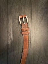 22 Vintage Brown Leather Belt with Contrast Stitching