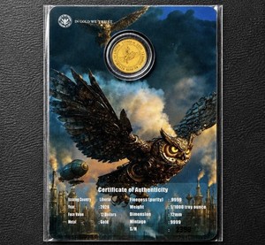 Liberia 2026 Steampunk Owl Gold Coin 1/1000 oz .9999 Fine COA Card #2398