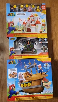 LOT OF 3 Super Mario Mushroom Castle Boo Mansion Bowser's Airship Playset READ