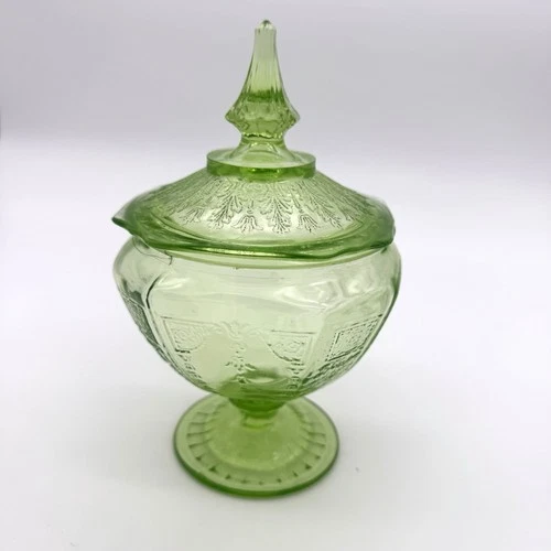 Vintage Anchor Hocking Princess Candy Dish Lidded Green Depression Uranium Glass