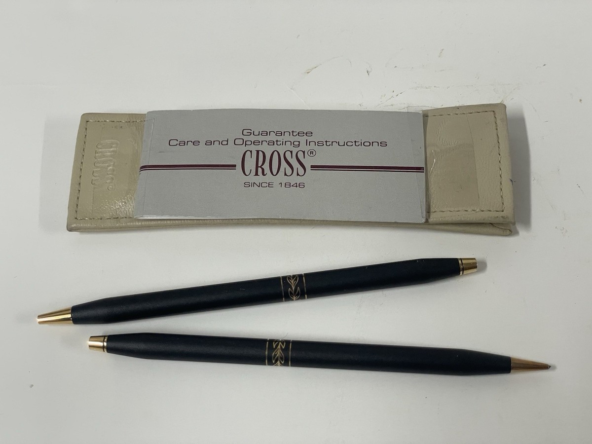 Slim Cross Pen & Pencil Set 2541 Vintage Classic Black Gold Leaf