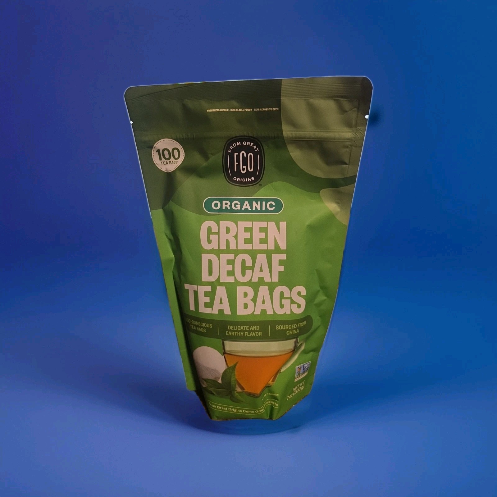 FGO Organic Green Decaf Tea, 100 Count, Eco-Conscious 100 Count (Pack of 1) 