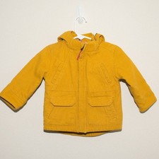 OshKosh Yellow Cotton Plaid Lined Jacket with Detachable Hood Sz 12 months
