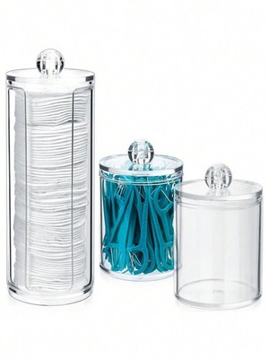 3pcs Clear Acrylic Makeup Organizer Jars 1 High Transparent + 2 Round