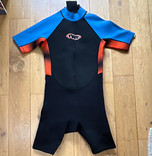 TWF Children’s Shortie Wetsuit Size SML Black/Blue/Orange Back Zip