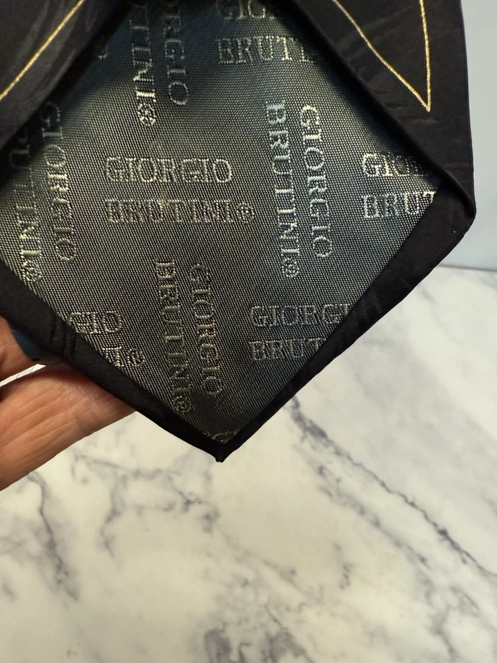 Corbata de diseñador Giorgio Brutini Collezione color fuego geométrico 100 % seda Foto 4 de 4